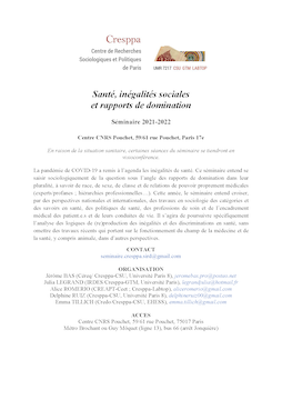 Séminaire: Santé, inégalités sociales et rapports de domination