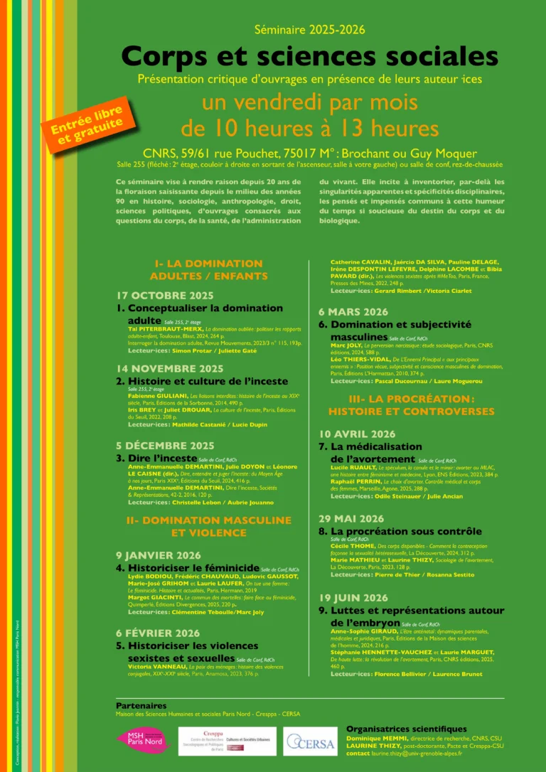 Affiche 2025-2026 du séminaire Corps et sciences sociales